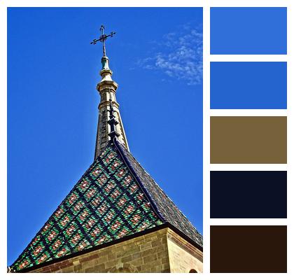 Exterior Roof Architecture Religious Blue Cross Church Spire Steeple Cross Tower Image